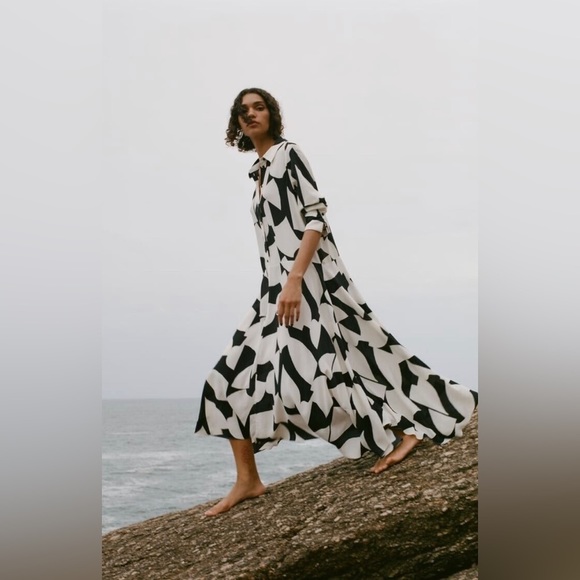 ZARA Long Black & White Dress - Picture 2 of 6